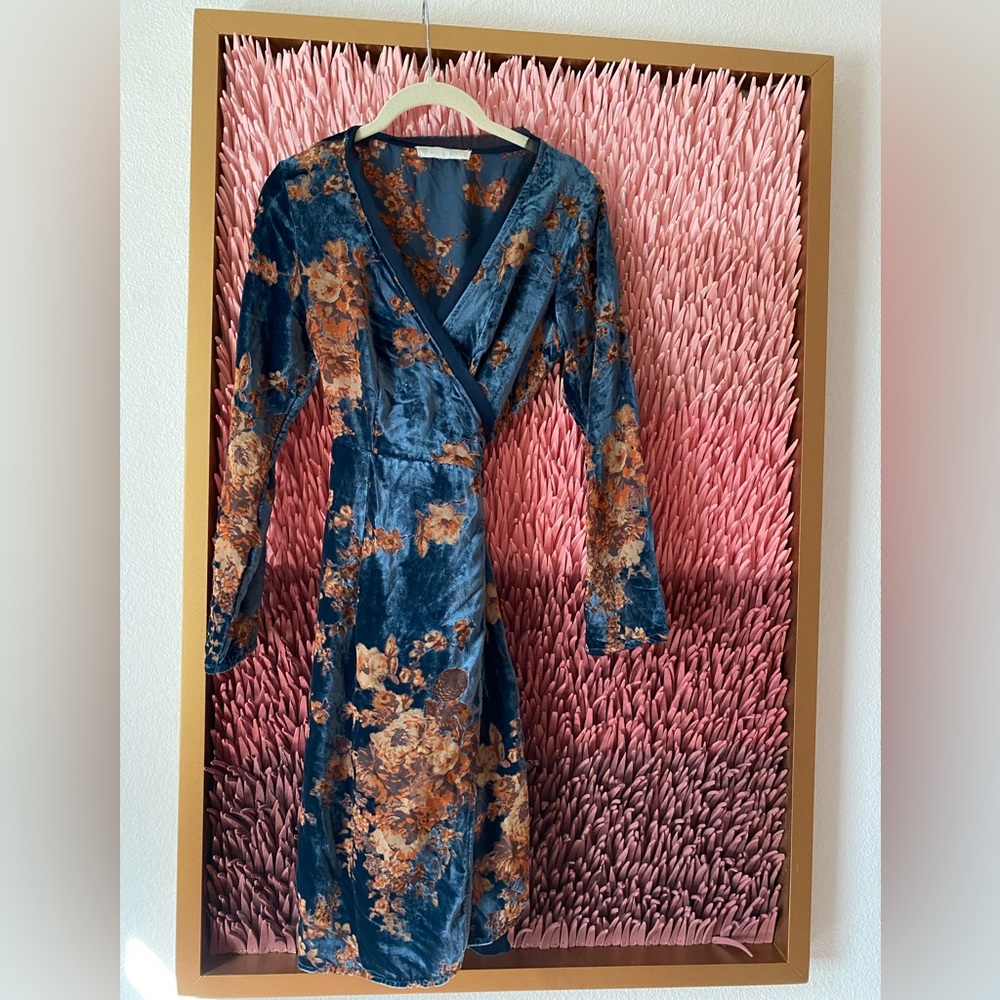 Anthropologie Eri + Ali Burnout Velvet Wrap Dress EGC SM